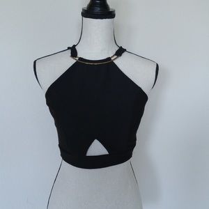 Papaya Black Sleeveless Halter Top